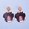 Dyed Printed Fashion Lady Wooden Dangle Stud Earrings EJEW-JE03221-02-3