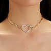 Alloy Crystal Rhinestone Double Heart Link Chain Necklaces for Women FS-WGE7D15-01-2
