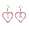 Heart 304 Stainless Steel Glass Seed Beads Dangle Earrings EJEW-MZ00646-1
