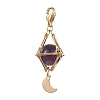 Natural Amethyst Brass Pendant Decorations HJEW-JM01817-03-4