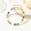 Natural Multicolor Tourmaline & Brass Beaded Bracelets for Women BJEW-JB13959-1