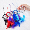 6Pcs 6 Colors Woven Net/Web with Feather Pendant Decoration HJEW-FH0001-33-3