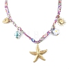 304 Stainless Steel Starfish Sun Heart & Ceramic Fish Flower Pendant Printed Polyester Cord Necklaces for Women NJEW-A063-08G-2