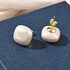 Brass & ABS Plastic Imitation Pearl Stud Earrings for Women PL-CBA760A-03B-G01-3