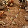 Boho Brass Crystal Rhinestone Religion Virgin Pendant Rainbow Glass Seed Beaded Double Layer Necklaces with Stainless Steel Paperclip Chains EI6810-1-2