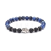 5Pcs 5 Style Natural Lava Rock & Sodalite Stretch Bracelets Set with Alloy Hamsa Hand Beaded BJEW-JB08737-8