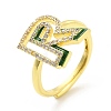 Mixed Color Enamel Initial Letter Adjustable Ring with Clear Cubic Zirconia RJEW-P045-01G-R-4