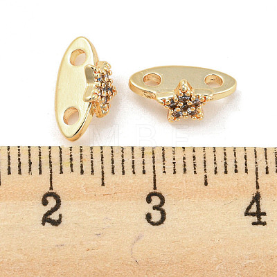 Rack Plating Brass Micro Pave Clear Cubic Zirconia Connector Charms KK-F864-04G1-1