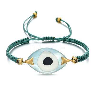 Horse Eye with Evil Eye Acrylic Braided Bead Bracelet BJEW-BB7272425-P-1