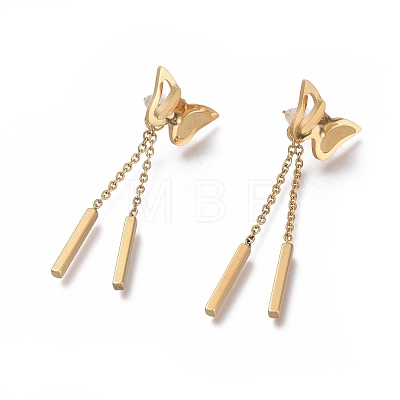 304 Stainless Steel Chain Tassel Earrings EJEW-M197-01-1