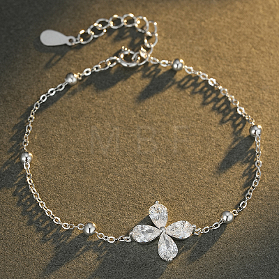 925 Sterling Silver Pave Clear Water Drop Cubic Zirconia Flower Link Bracelets for Women Daily Casual Gift MI7904-2-1