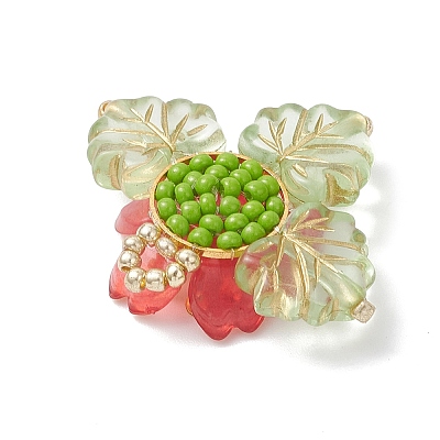 Brass Glass Seed Beaded Flower Pendants PALLOY-MZ01118-01-1