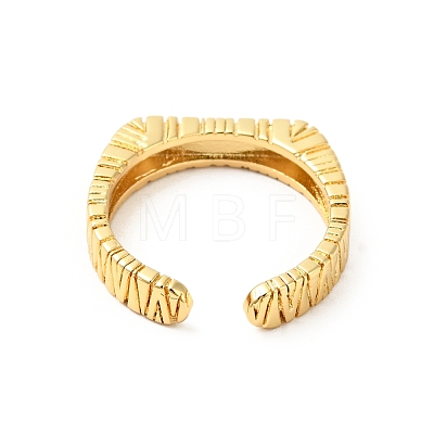 Brass Grooved Rectangle Signet Open Cuff Ring for Women RJEW-G263-06G-1
