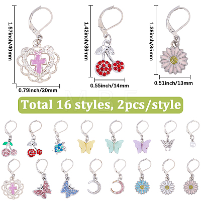16 Pairs 16 Styles Alloy Enamel Leverback Earrings EJEW-BM0001-06-1