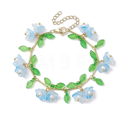 Flower Glass & Acrylic Charm Bracelets BJEW-JB10443-1