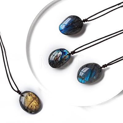 Natural Labradorite Oval Pendant Necklaces PW-WGBBC83-01-1