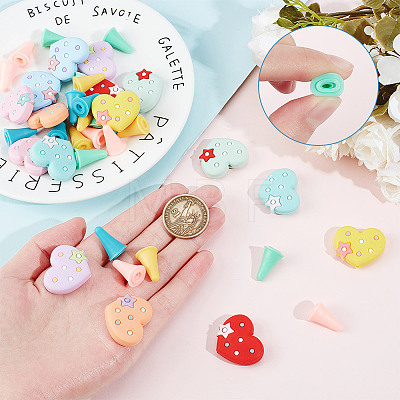 Silicone Heart & Synthetic Rubber Cone Knitting Needle Point Protectors DIY-NB0010-18-1