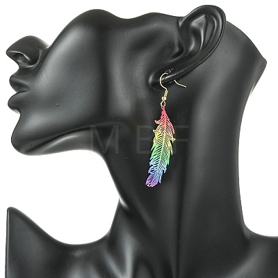 3 Pairs Feather Spray Painted 430 Stainless Steel Dangle Earrings EJEW-JE07003-1