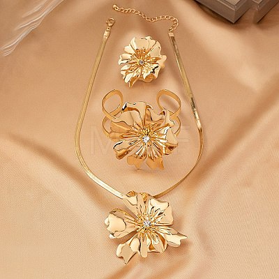 Flower Alloy Rhinestones Pendant Necklaces & Rings & Cuff Bangles Sets for Women FS-WG14933-01-1