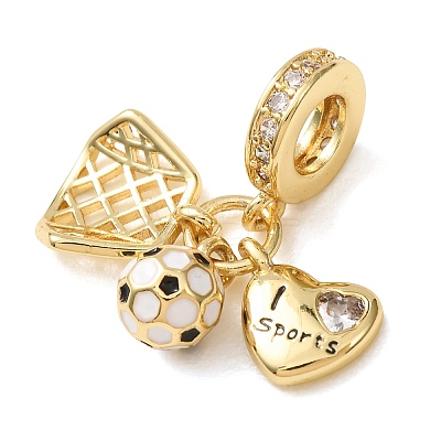 Sports Brass Micro Pave Clear Cubic Zirconia & Enamel Dangle Charms CU-CBA0A9C-02B-G-1