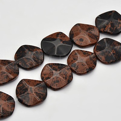 Wave Flat Round Natural Mahogany Obsidian Beads Strands G-N0153-03-1