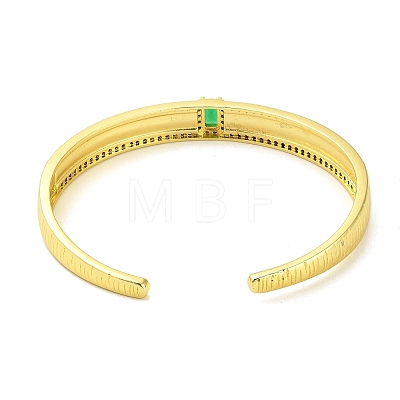 Brass Pave Green Cubic Zirconia Open Cuff Bangles for Women BJEW-M312-01A-G-1