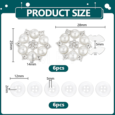 12Pcs 2 Styles Flower Brass Rhinestone Cufflinks FIND-HY0005-32-1