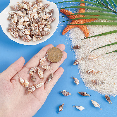 100Pcs 10 Styles Natural Shell Pendants PALLOY-AB00159-1