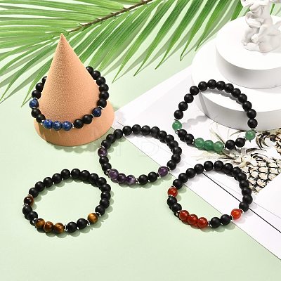 Round Natural Mixed Stone Beads Stretch Bracelet BJEW-JB06879-1