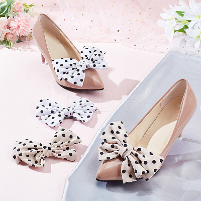 2 Pairs 2 Colors Polka Dot Pattern Cloth Bowknot Shoe Decorations FIND-CP0001-39-1