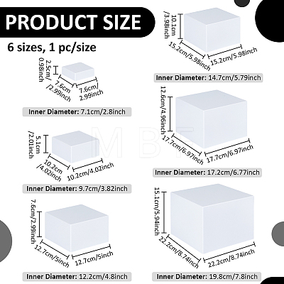 6Pcs 6 Sizes Plastic Buffet Food Cube Display Nesting Riser Stands ODIS-WH0086-220-1