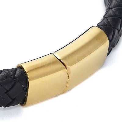 Men's Braided Black PU Leather Cord Bracelets BJEW-K243-45G-1