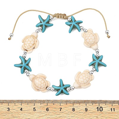 Adjustable Dyed Synthetic Turquoise & Non-magnetic Synthetic Hematite Beads Braided Beads Bracelets for Women Men BJEW-JB13778-02-1