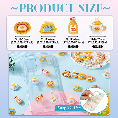 40Pcs 4 Styles Afternoon Tea Theme Opaque Resin Cabochonss RESI-TA0004-92-1