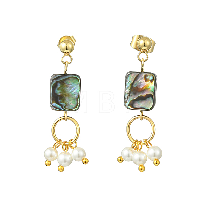 Abalone Shell/Paua Shell & Shell Pearl Beads Dangle Earrings EJEW-JE07327-02-1