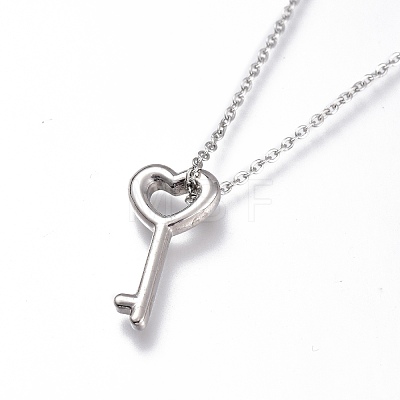 304 Stainless Steel Heart Key Pendant Necklaces NJEW-I240-16-1