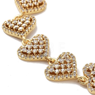 Rack Plating Brass Pave Clear Cubic Zirconia Heart Link Chain Bracelets for Women BJEW-R317-06G-1