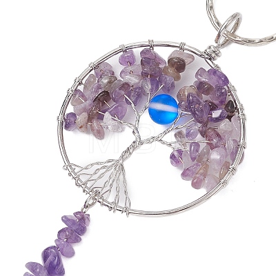 Tree of Life Alloy Natural Amethyst & Synthetic Moonstone Keychain KEYC-JKC00987-03-1