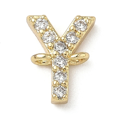 Brass Micro Pave Clear Cubic Zirconia Letter Links Connector Charms KK-I382-07G-Y-1