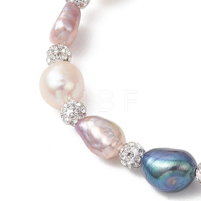 Polymer Clay Rhinestone & Natural Cultured Freshwater Pearl Beads Stretch Bracelets for Women BJEW-JB13192-1