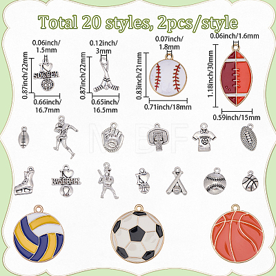 40Pcs 20 Styles Sports Tibetan Style Alloy & Alloy Enamel Pendants FIND-BM0001-58-1