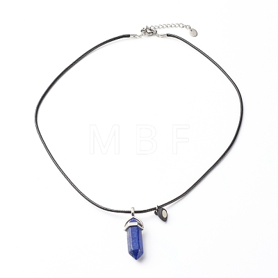 Natural Rose Quartz & Lapis Lazuli Double Terminated Pointed Pendants Necklaces Set for Couples Best Friends NJEW-JN03675-1