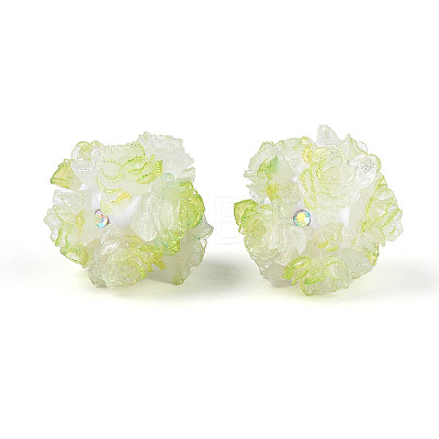 Polymer Clay Rhinestone Beads with Embossed Resin Roses RESI-T059-04E-1