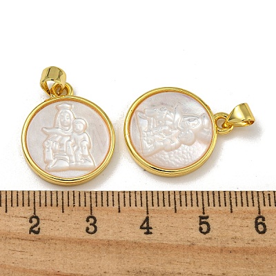 Rack Plating Brass Pave Natural White Shell Pendants KK-U025-11G-02-1