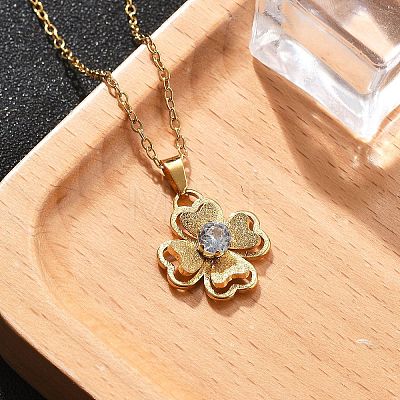 304 Stainless Steel Crystal Rhinestone Clover Pendant Necklaces for Women NJEW-Z056-03G-1