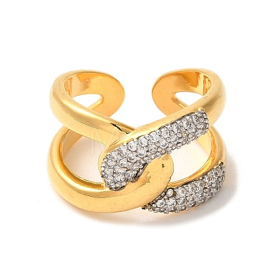 Brass Micro Pave Cubic Zirconia Cuff Rings for Women RJEW-G325-11B-GP-1