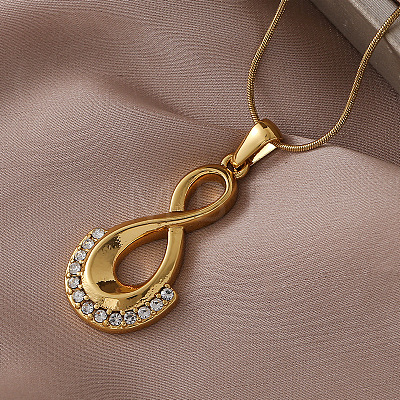 Minimalist 316 Surgical Stainless Steel with Clear Glass 8-Character Gourd Pendant Necklaces for Women HP6344-1