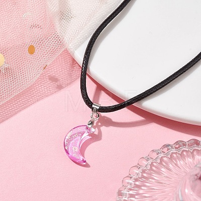 Glass Crescent Moon Pendant Necklaces NJEW-JN04579-04-1