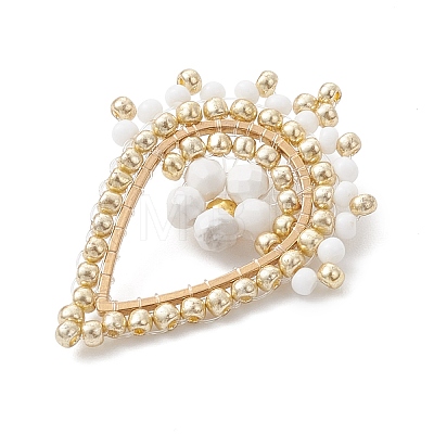 Faceted Round Natural Howlite & Glass Seed Beaded Pendants PALLOY-MZ01097-01-1