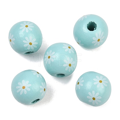 Printed Wood European Beads WOOD-G029-07D-1